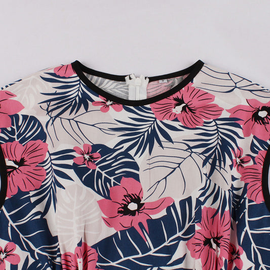 Hepburn Style Casual Vintage Bloemenprint Swingjurk met Ronde Hals voor dames & Plus-size