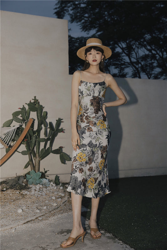 Hepburn Style Elegante Slanke Avondjurk met Bloemenprint voor Dames & Meiden