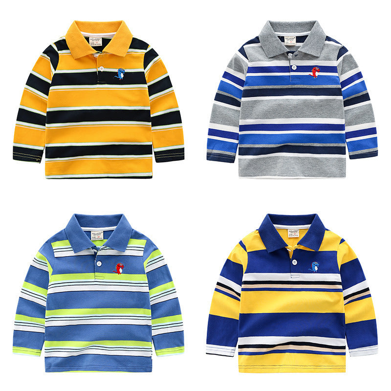 Casual Katoenen Gestreepte Revers Poloshirt met Lange Mouwen en Knoopsluiting voor Kinderen