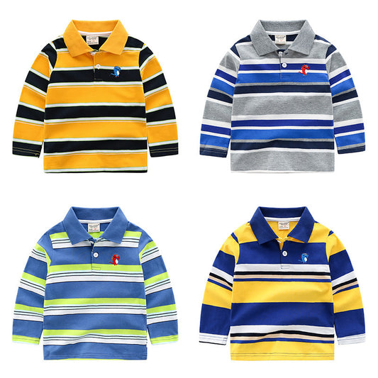 Casual Katoenen Gestreepte Revers Poloshirt met Lange Mouwen en Knoopsluiting voor Kinderen