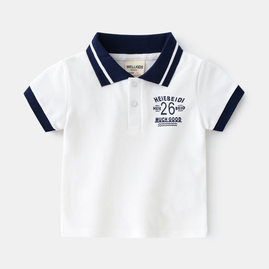 Streetwear Trendy Casual Revers Poloshirt met Bedrukte Letterprint en korte Mouwen Kinderen