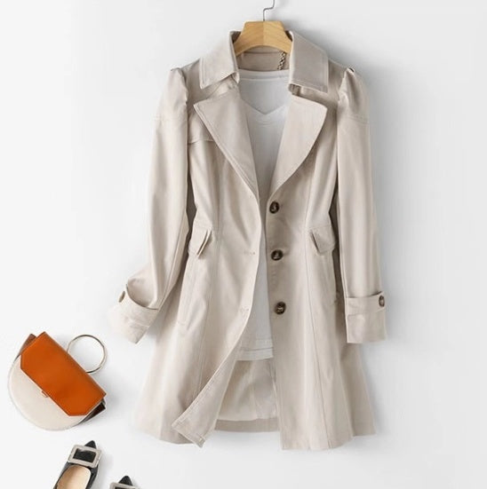 Trendy Casual Slanke Slim-Fit Trenchcoat in Effen Kleur met Knoopsluiting voor Dames & Plus-size