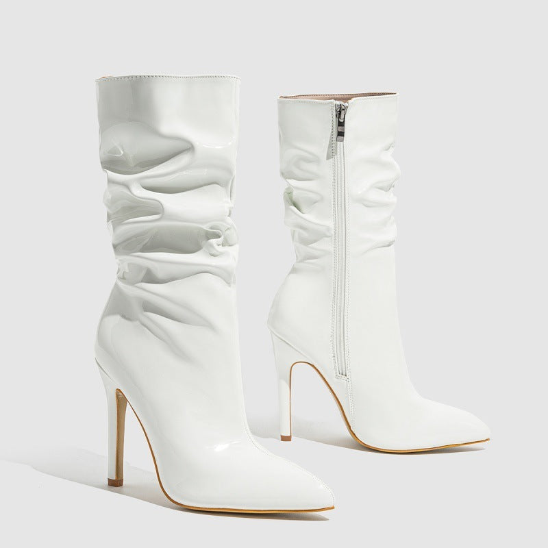 Amerikaanse Elegante Puntige Enkel Laarzen van PU-Lakleer met Stilettohak en Zijrits voor Dames & Plus-size