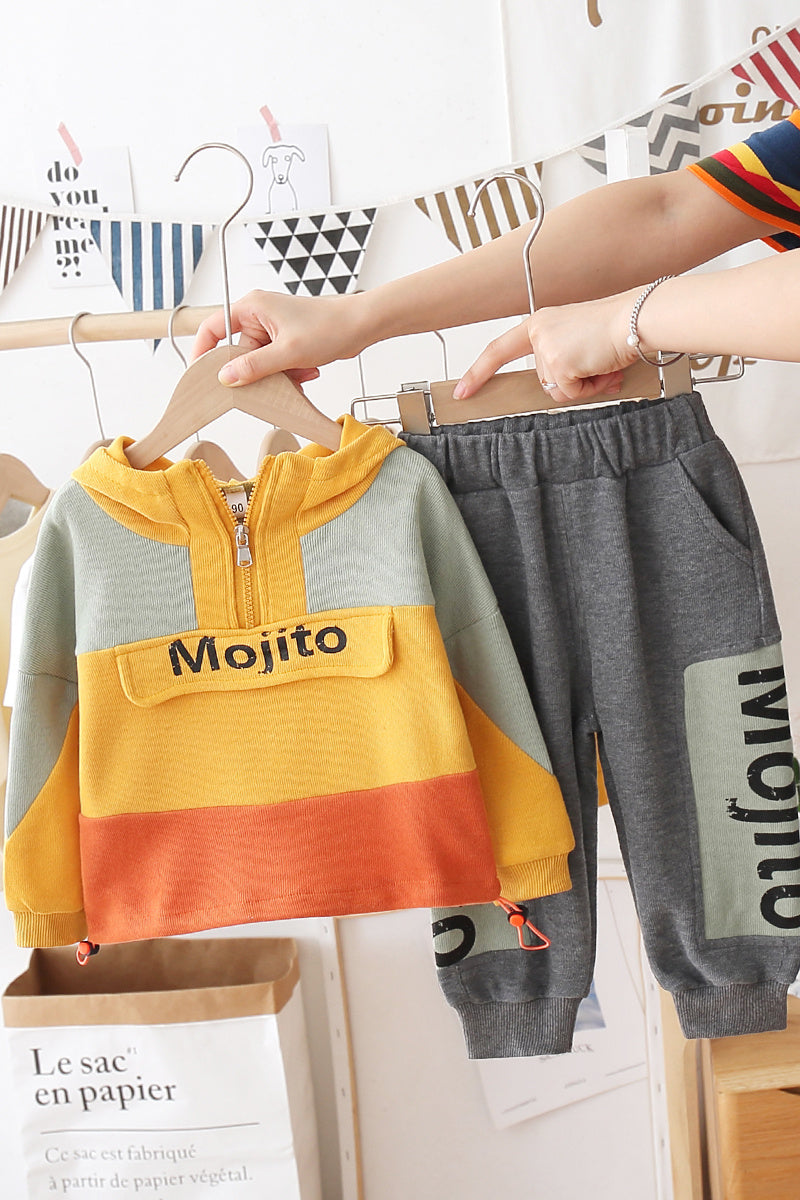 Patchwork 2-delig Outfit Hoodie met Tekst & Broek voor Kinderen
