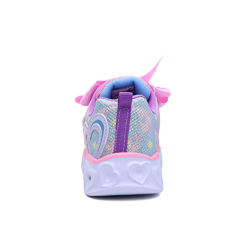 Trendy Casual Kleurrijke LED Lichtgevende Sneaker van PU-Leer met Grote Strik Klittenband voor Meisjes