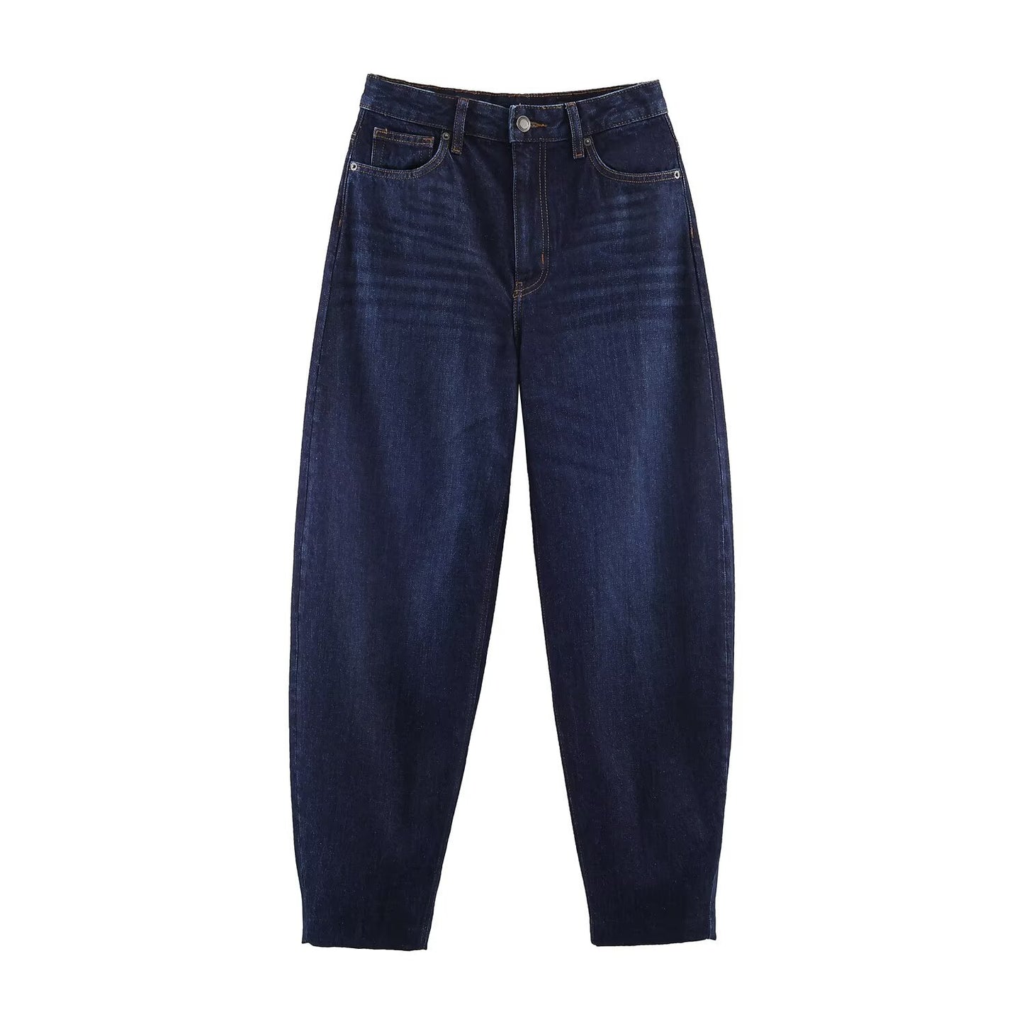 Eenvoudige Streetstyle Casual Effen Kleur Hoge Taille Bucket Shape Jeans met Smalle Rechte Pijpen en Knoopsluiting voor Unisex