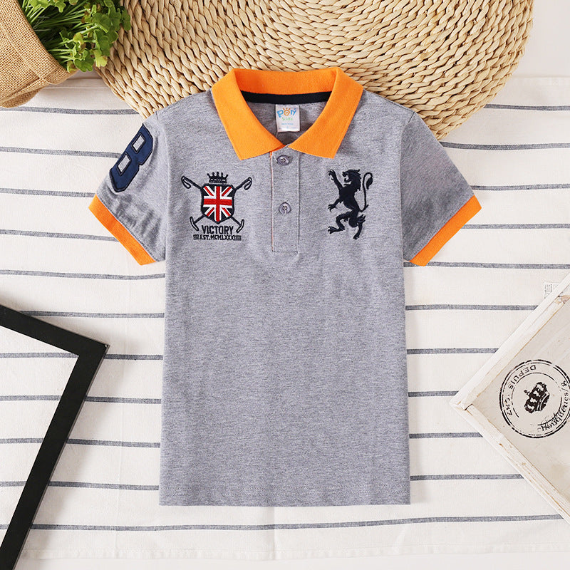 Europese Designer Ontwerp Trendy Casual Effen Kleur Revers Poloshirt met Geborduurde Embleem en Korte Mouwen voor Kids & Teenager