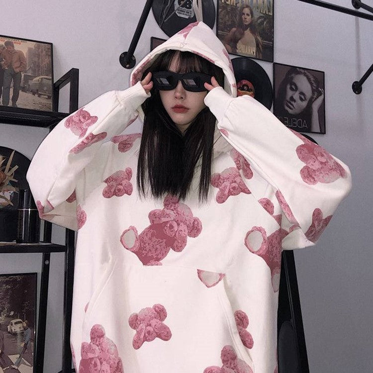 Sweatshirt met capuchon en berenprint