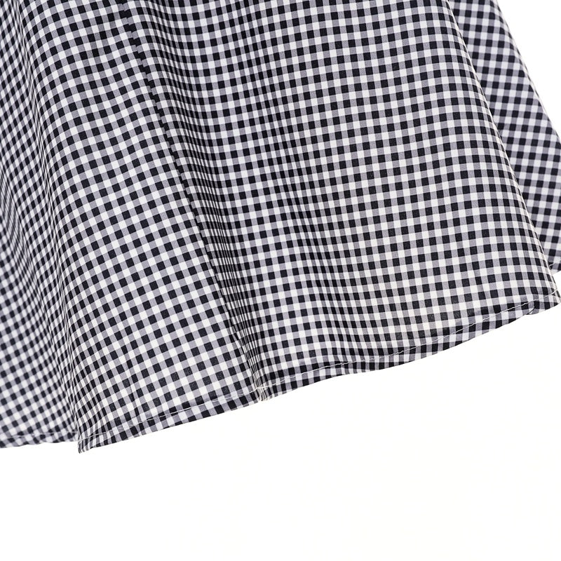 Hepburn Style Vintage Slim-Taille Swingjurk met Ronde Hals en Geruitpatroon voor Dames & Plus-size