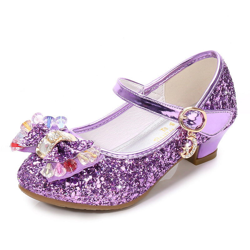 Klassieke Elegante Glitter Feestelijk/Prinsessen Lage Hak Schoenen van PU-Leer met Strass-steentjes en Klittenband voor Meisjes & Meiden