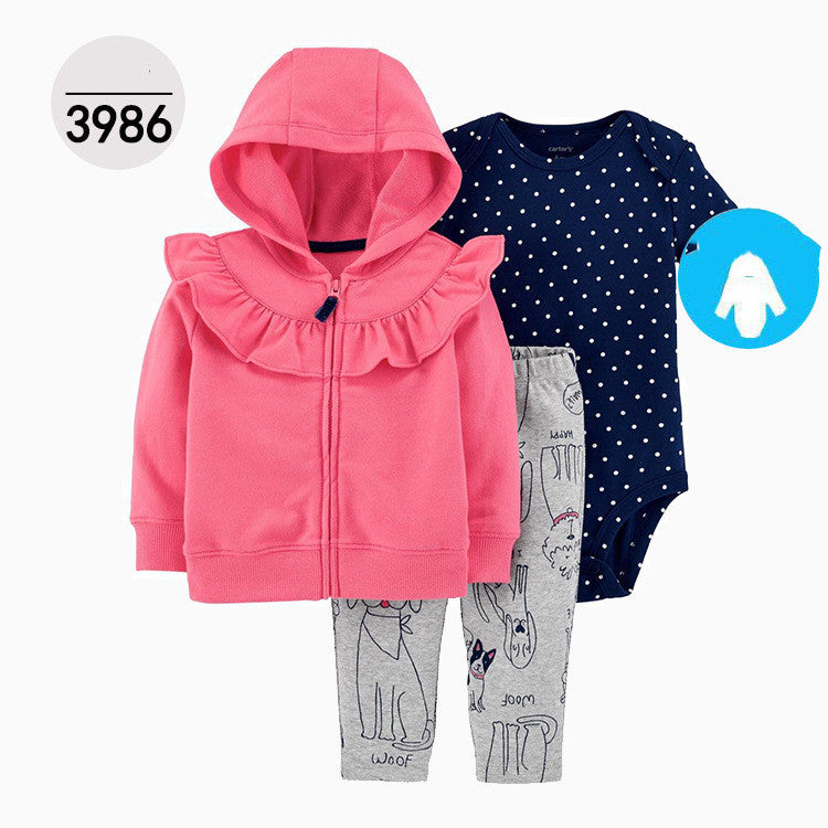 Driedelige Set Vest met / zonder Capuchon, Rompertje & Broek in Europese en Amerikaanse Stijl voor Kinderen