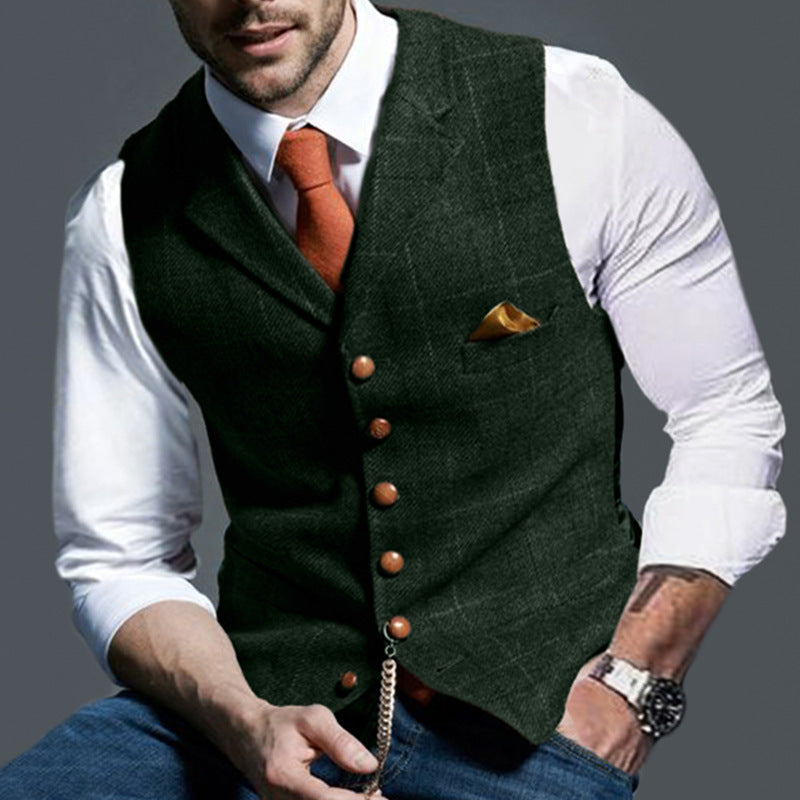 Stijlvolle Casual Geruite Revers Slim Fit Gilet met Knoopsluiting voor Heren & Jongens