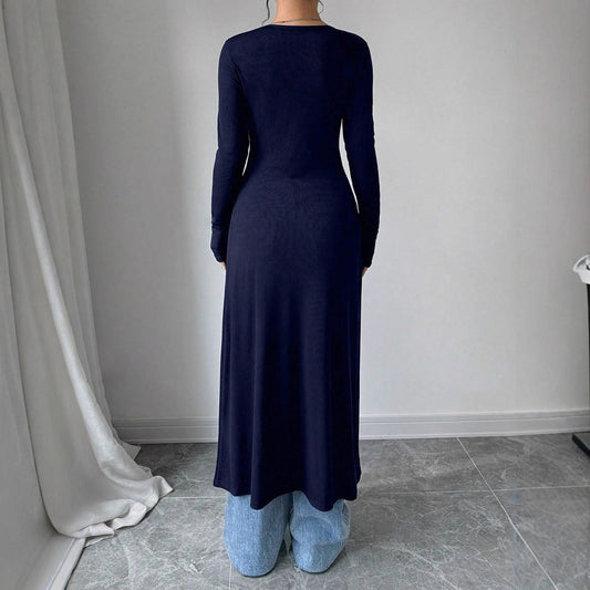 Amerikaanse Effen Kleur Afslankende Lange Knoop-Cardigan met V-hals en Lange Mouwen voor Dames & Plus-size