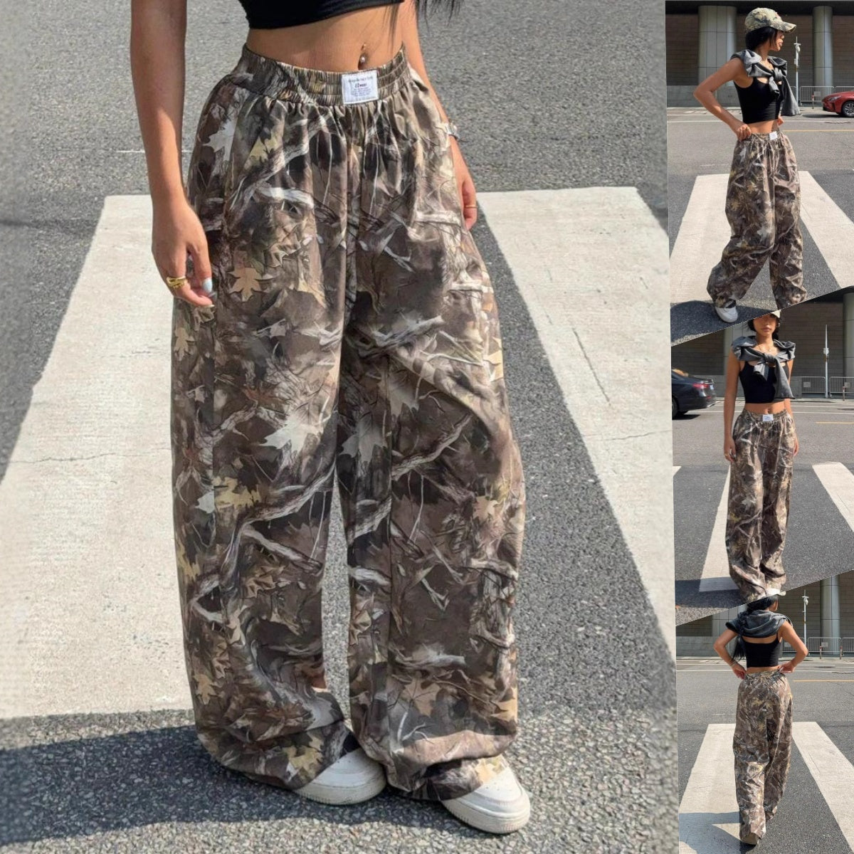 Afslankende casual broek Hiphop Retro Street Multi-pocket camouflage cargobroek voor vrouwen Y2k Hiphop Cargo Grunge baggy broek