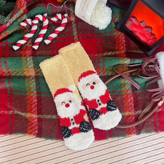 Kerstmis Schattige Thermische Fleece Kerstsokken met Kerstpatroon voor Binnenshuis voor Dames