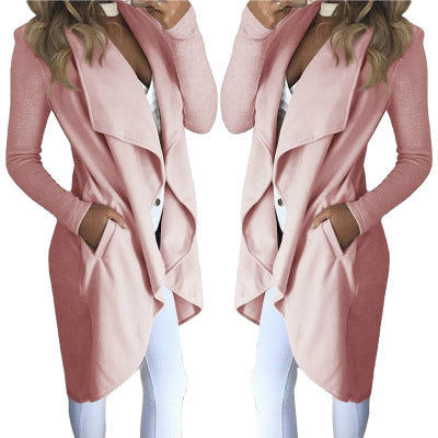 Amerikaanse Casual Slanke Reverskraag Trenchcoat in Effen Kleur voor Dames & Plus-size