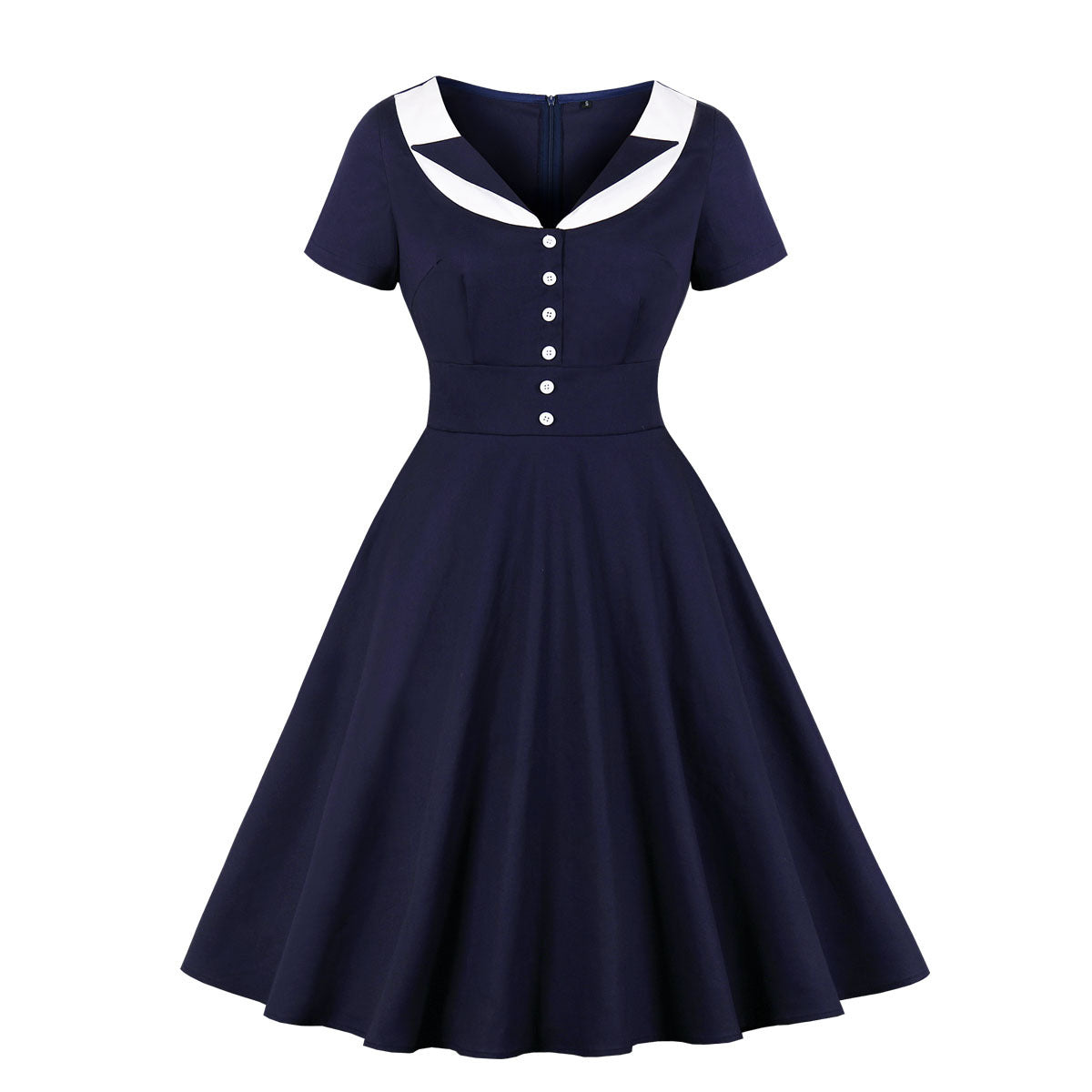 Hepburn Style Vintage Effen Kleur Matrozen Big Swingjurk voor Dames
