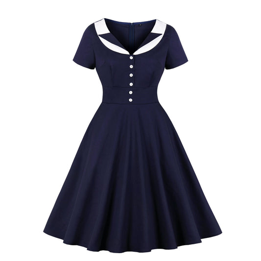 Hepburn Style Vintage Effen Kleur Matrozen Big Swingjurk voor Dames