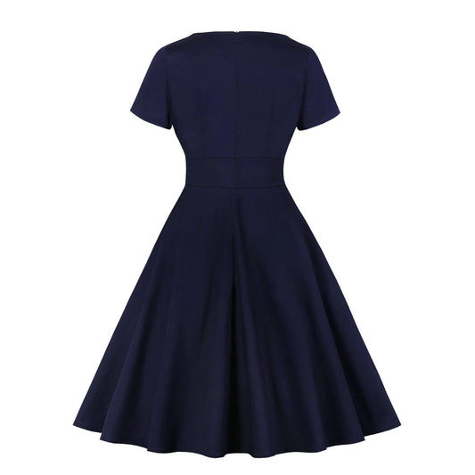 Hepburn Style Vintage Effen Kleur Matrozen Big Swingjurk voor Dames