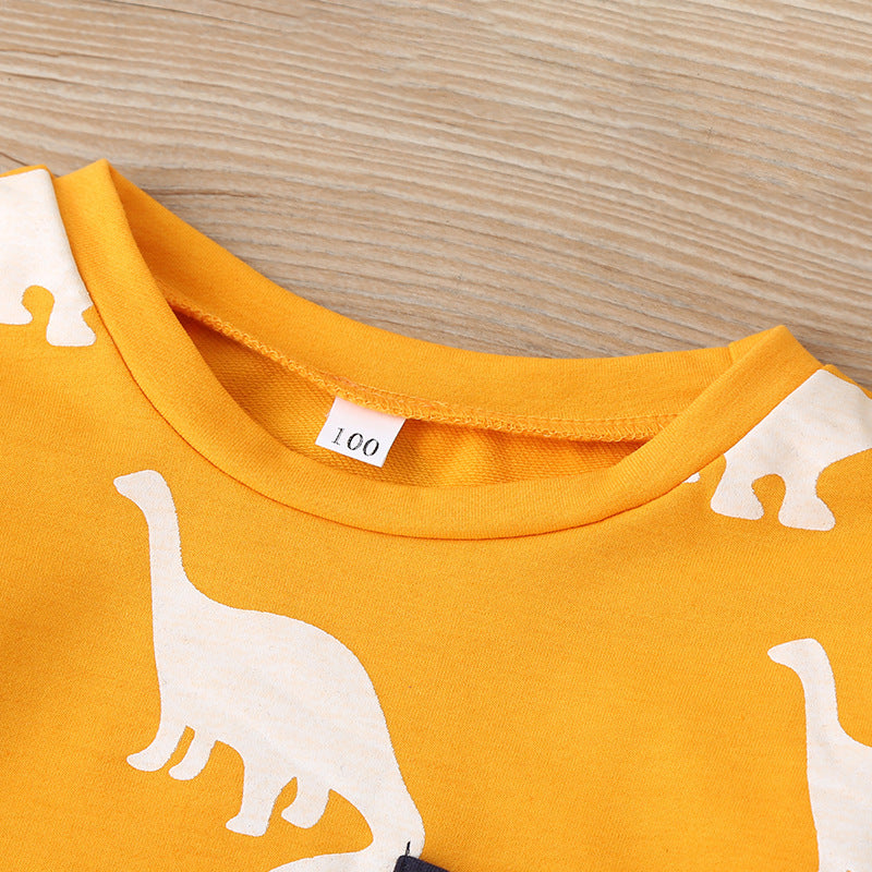 Tweedelig pak T-shirt met Lange Mouwen en Cartoon Dinosaurusprint & Broek voor Babý's/ Peuters