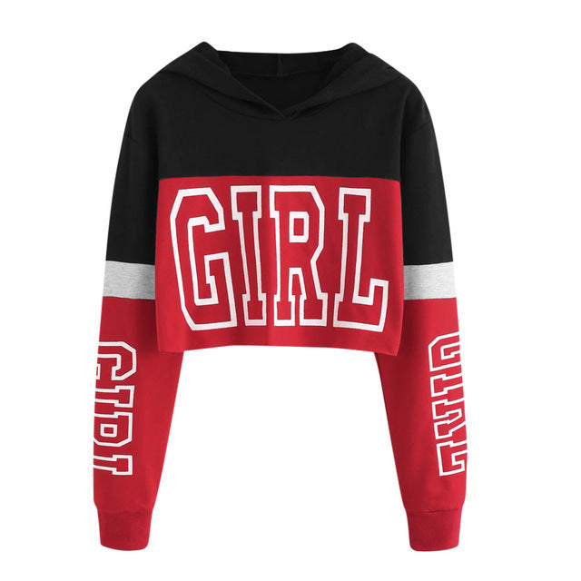 Crop Top Hoodie Dames Patchwork Lett