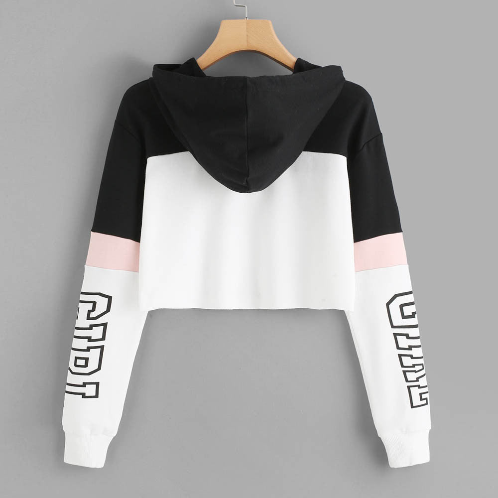 Crop Top Hoodie Dames Patchwork Lett