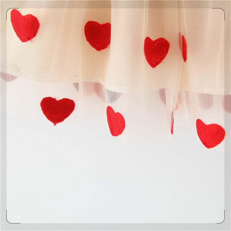 Meisjes effenkleurige mesh Love Lace jurk met lange mouwen