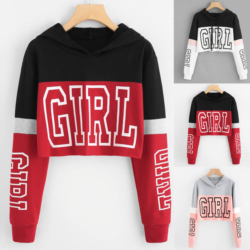 Crop Top Hoodie Dames Patchwork Lett