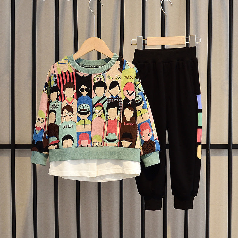 Casual Cartoon Tweedelig Pak Sweatshirt met Cartoonprint & Joggingbroek Voor Kinderen/ Tieners