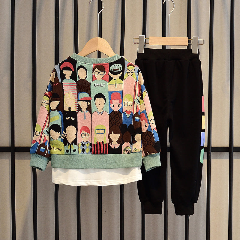 Casual Cartoon Tweedelig Pak Sweatshirt met Cartoonprint & Joggingbroek Voor Kinderen/ Tieners