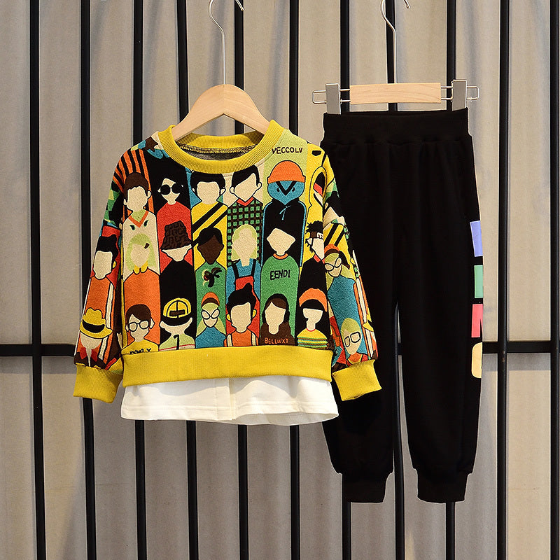 Casual Cartoon Tweedelig Pak Sweatshirt met Cartoonprint & Joggingbroek Voor Kinderen/ Tieners