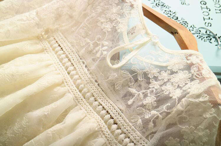 Meisjes Prinsessenjurk van Kant met Ronde Hals en Borduurwerk voor Kinderen & Tieners