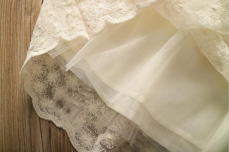 Meisjes Prinsessenjurk van Kant met Ronde Hals en Borduurwerk voor Kinderen & Tieners