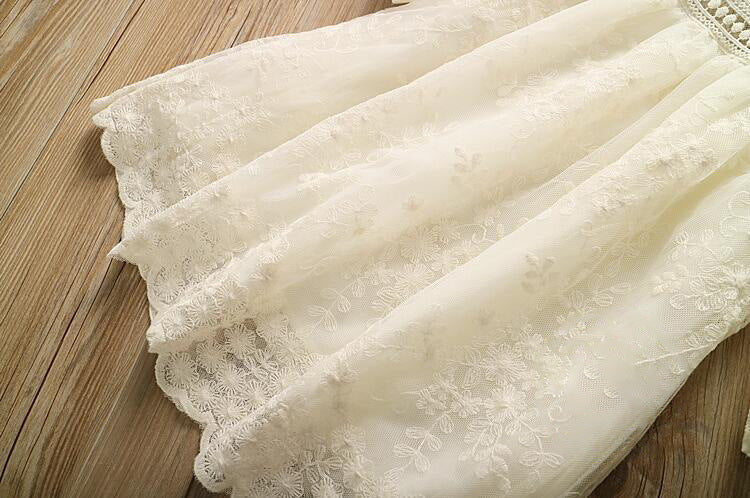 Meisjes Prinsessenjurk van Kant met Ronde Hals en Borduurwerk voor Kinderen & Tieners