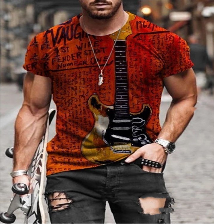 Amerikaanse Trendy Casual Grafisch Bedrukte T-shirt met Ronde Hals en Korte Mouwen voor Heren