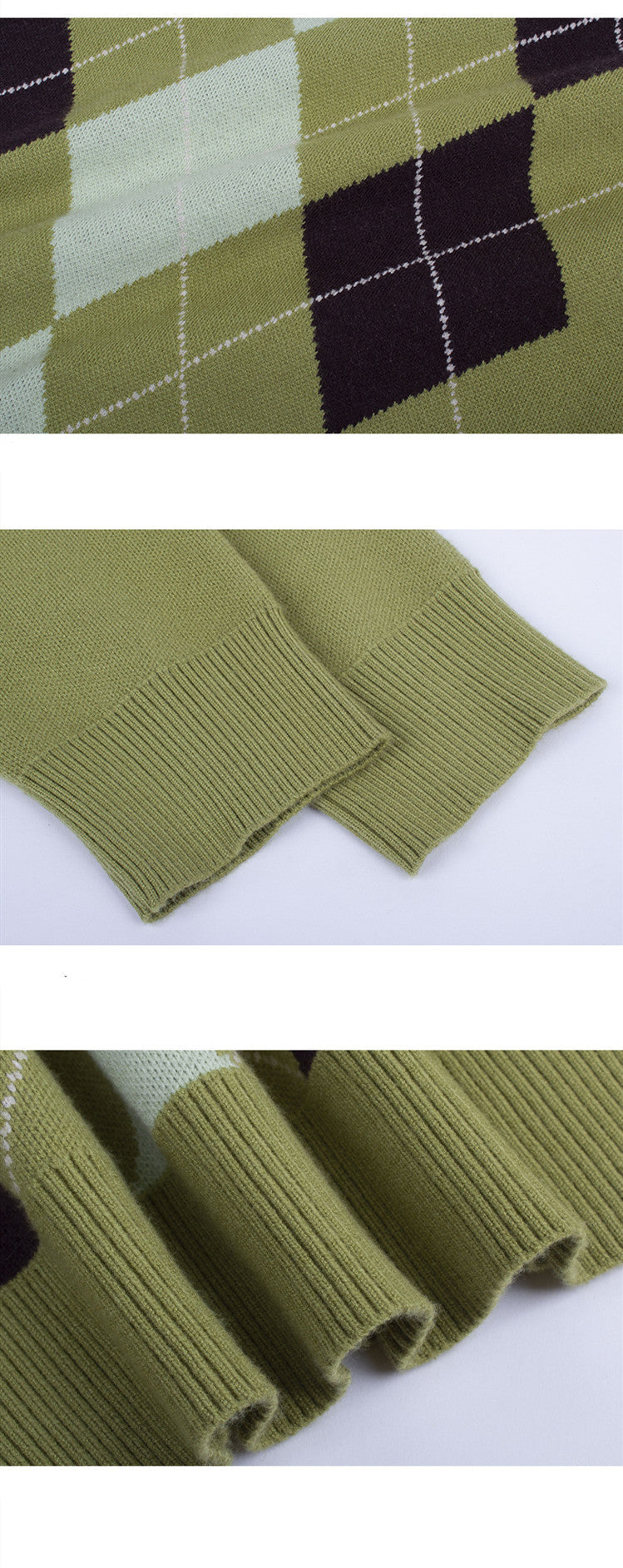 American Street Vintage Groene V-hals Diamant Trui voor Dames & Meiden