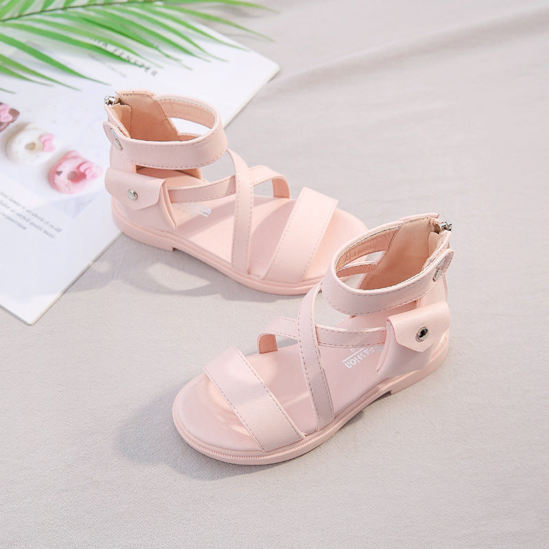 Elegante Casual Antislip Open-Teen Strappy-Sandalen met Ritssluiting voor Meisjes & Meiden