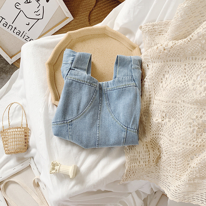 Demin Vierkante Kraag Meisjesjurken