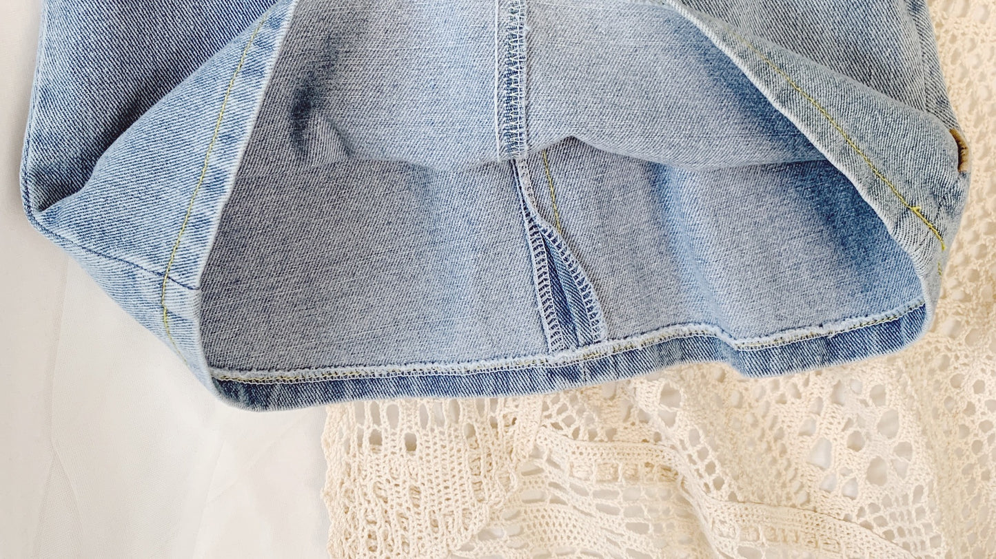 Demin Vierkante Kraag Meisjesjurken