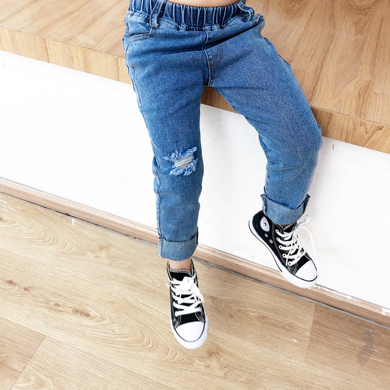 Ripped Raw Edge Stretch Jeans voor Peuters & Kinderen