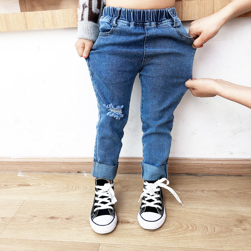 Ripped Raw Edge Stretch Jeans voor Peuters & Kinderen