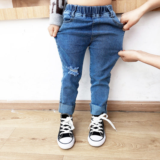 Ripped Raw Edge Stretch Jeans voor Peuters & Kinderen
