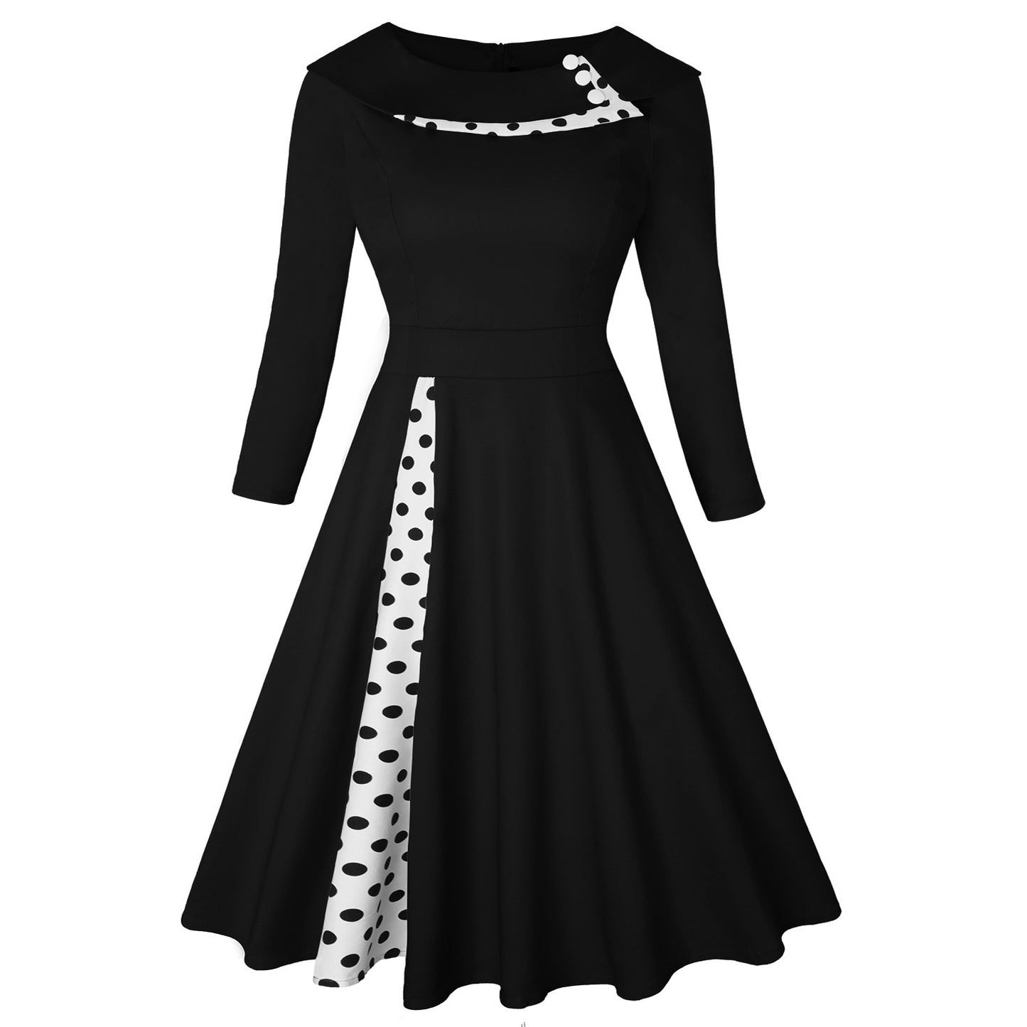 Hepburn Style Elegante Retro Geplooide Swingjurk van de jaren 50 met met Ronde Hals voor Dames & Plus-size