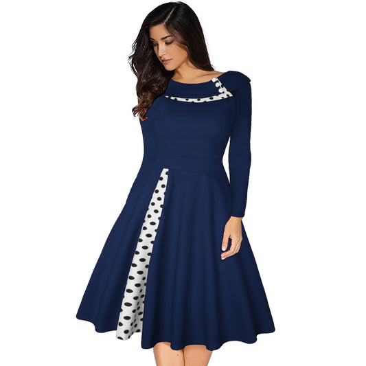 Hepburn Style Elegante Retro Geplooide Swingjurk van de jaren 50 met met Ronde Hals voor Dames & Plus-size