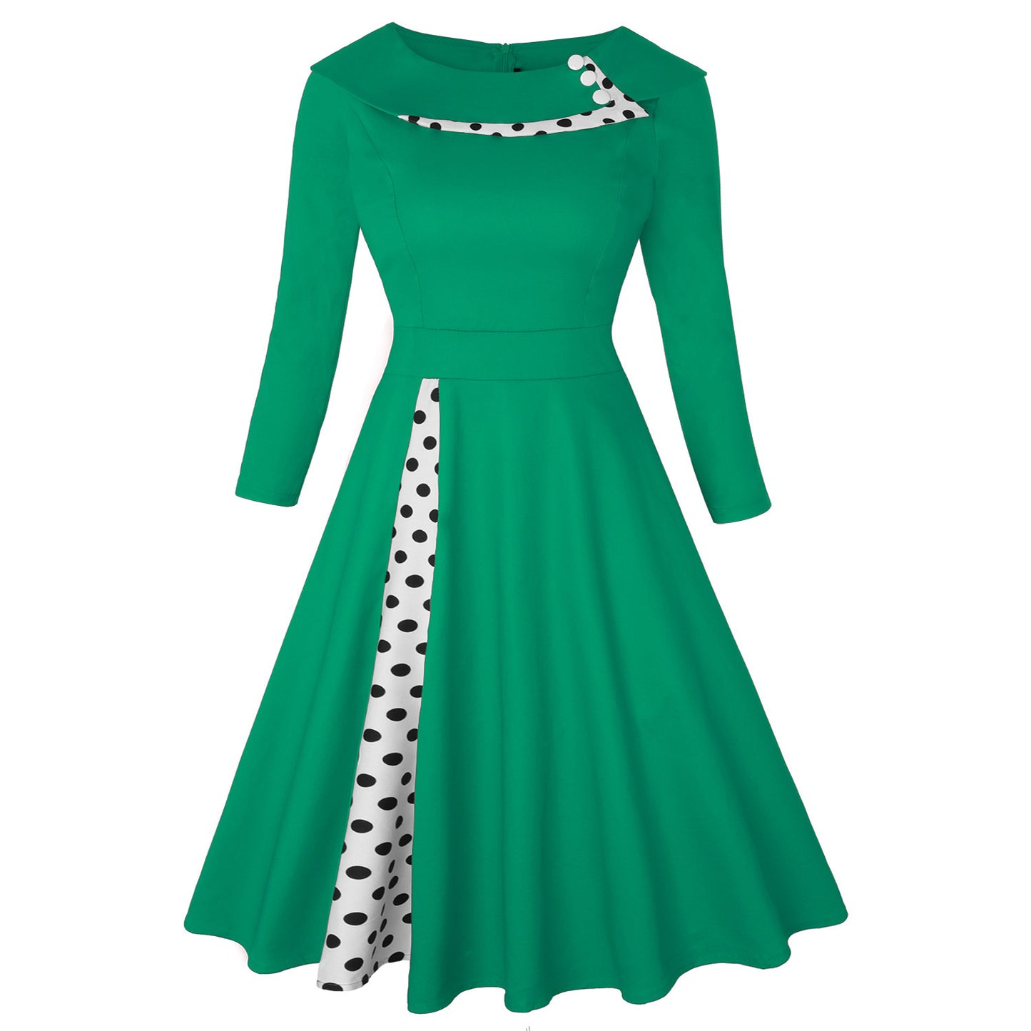 Hepburn Style Elegante Retro Geplooide Swingjurk van de jaren 50 met met Ronde Hals voor Dames & Plus-size