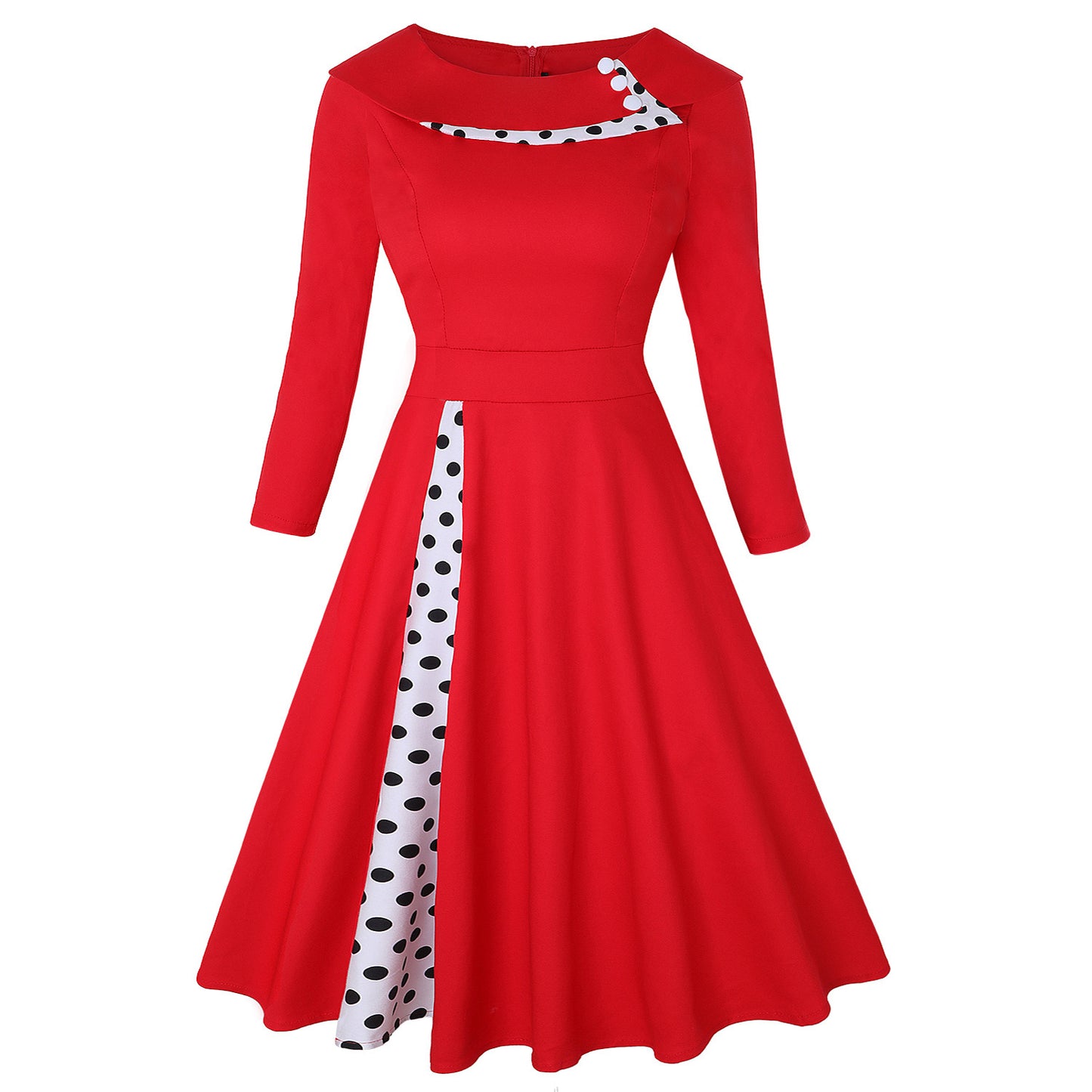 Hepburn Style Elegante Retro Geplooide Swingjurk van de jaren 50 met met Ronde Hals voor Dames & Plus-size