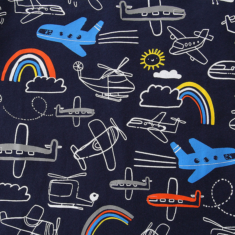 Stijlvolle Casual Effen Kleur Katoenen Rond Hals T-shirt met All-Over Bedrukte Cartoonprint voor Kinderen