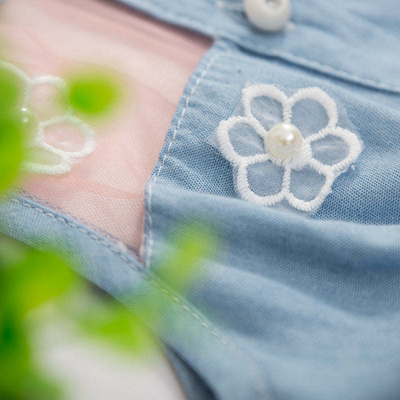 Casual Meisjesjurken Mesh met bloemenmotief in effen kleuren