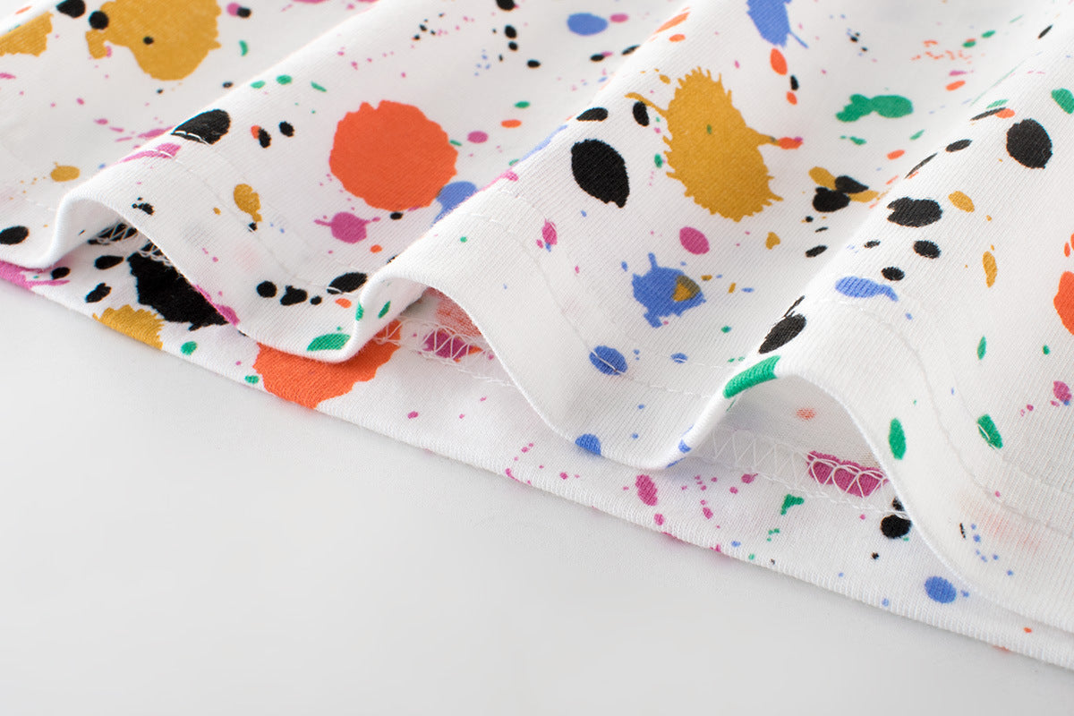 Trendy Casual Effen Kleur Ronde Hals T-shirt met Verfspatten en Korte Mouwen voor Kinderen