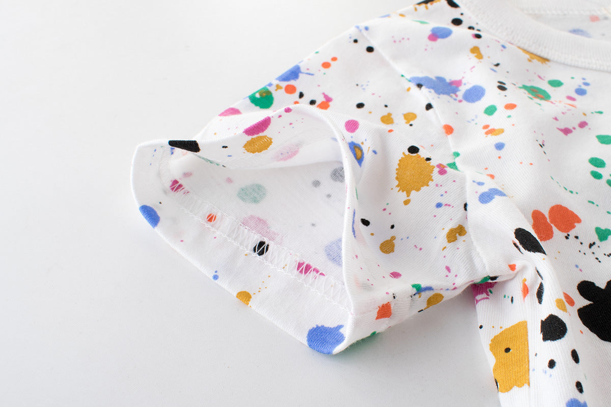 Trendy Casual Effen Kleur Ronde Hals T-shirt met Verfspatten en Korte Mouwen voor Kinderen